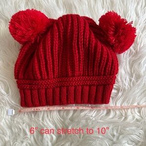 Adorable Stretchy Winter Baby or Children’s Red Pom Pom Beanie